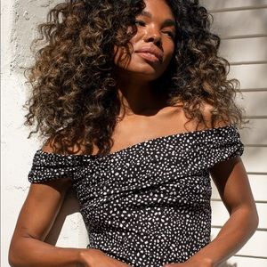 Black Cheetah Print Off-the-Shoulder Bodysuit